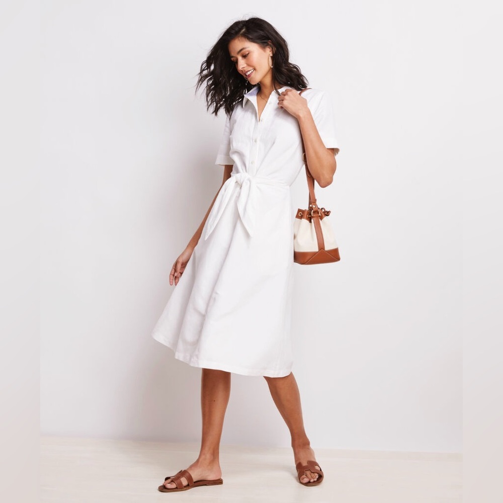 Westerly Tie-Front Linen Dress White Cap Size 4